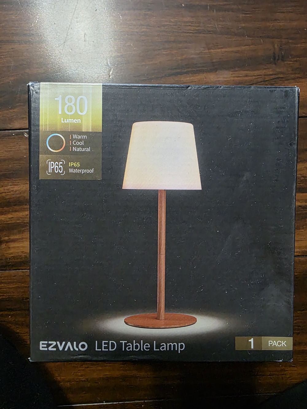 Warm White LED Table Lamp - Cream Shade, Brown Base